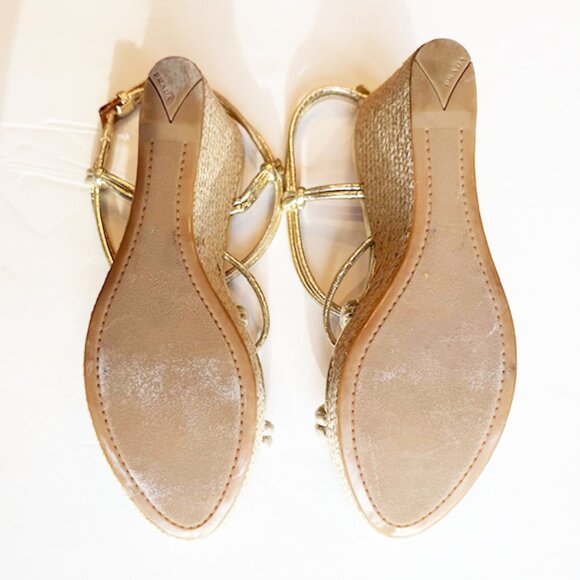 Prada Sport Gold Leather Platform Espadrille Wedge Sandals, Size 10.5 - Picture 4 of 8